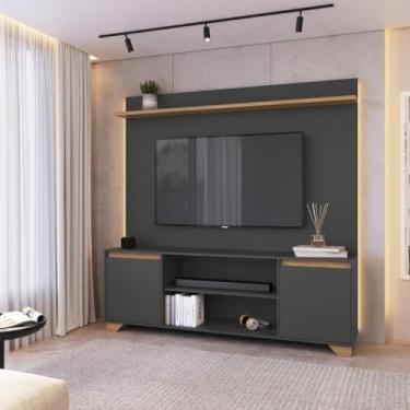Imagem de Conjunto Sala de Estar Rack 2 Portas com Painel para Tv até 50 Polegadas Benevello Grafite/siena