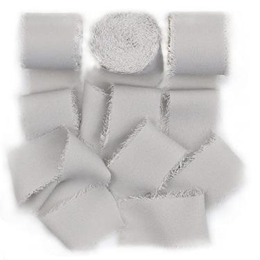 Imagem de S SHUNSTONE 3 rolos de fita de seda de chiffon, fita de franjas, 3,8 cm x 2,8 m, adequada para decoração de casamento, fita de casamento, convites, cartões comemorativos, buquês de noiva, artesanato DIY (cinza)