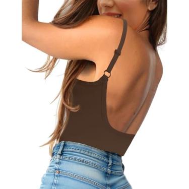 Imagem de Micoson Regata feminina frente única com alça fina ajustável gola V modal para mulheres sob roupas, Café, X-Small Short