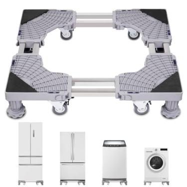 Imagem de Teodute Suporte de geladeira resistente, suporte para máquina de lavar com 8 rodas de travamento e 4 pés fortes de 50 a 68 cm, carrinho de móveis ajustável para lavadora, geladeira e secadora