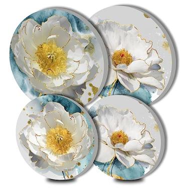 Imagem de Coberturas de queimador de fogão de flores brancas, capas para queimador a gás conjunto de 4, 8 e 10 polegadas tampas de fogão para fogão elétrico tampa de fogão de metal tampas de fogão a gás estilo rústico cooktop decorativo, decoração de cozinha