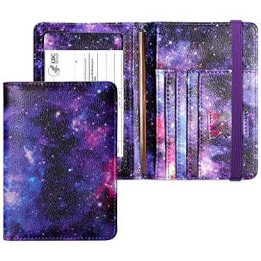 Imagem de Mymazn Combo porta-cartão de passaporte e vacina, carteira de viagem com porta-cartão de vacinação, capa para passaporte com bloqueio RFID, Estrelado, Minimalista