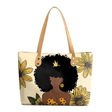 Imagem de FZNHQL Bolsas tote afro-americanas para mulheres negras, bolsas de ombro modernas, para praia, trabalho, viagem, Menina preta - 3, One Size