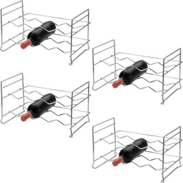 Imagem de Kit 4 Mini Adegas Rack Porta 32 Garrafas De Vinho Empilhável Em Aço Cromado