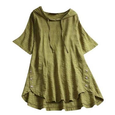 Imagem de Aniywn Blusas de algodão de linho para mulheres elegantes casuais verão plus size túnica solta casual praia blusa elegante grande, A1 - verde, XXG