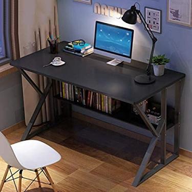Imagem de Escrivaninha Mesa de computador Mesa de madeira, Home Office Laptop Mesa de estudo Estação de trabalho com estante embutida, mesa simples para estudantes, preta, L120 * W60 * H72CM