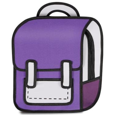 Imagem de Aobiono Mochila Kawaii com desenho animado fofo 3D Jump Style 2D de quadrinhos anime, material escolar, mochila divertida, Roxa, Large, Mochilas Daypack