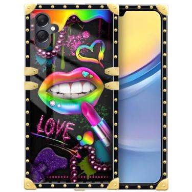 Imagem de Yuning419 Capa compatível com Samsung Galaxy A05, TPU macio de luxo e parte traseira rígida de policarbonato para meninas e mulheres, capa protetora à prova de choque, lábios de batom