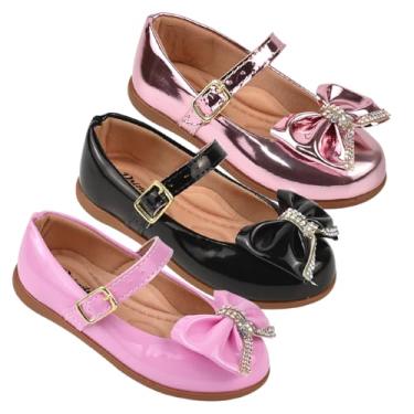 Imagem de KIT Com 3 Pares Sapatilha Infantil Menina feminina do 20 ao 34 direto da fabrica SPT520 (Rosê Espelhado E Preto E Rosa Bale, BR, Criança de 4 a 8 anos, Numérico, 28)