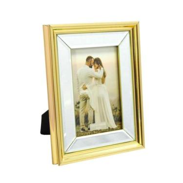 Imagem de Porta Retrato Moldura Espelhada Dourado 10X15cm - Luxdécor