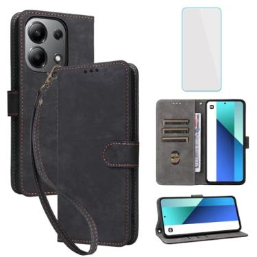 Imagem de IUQXU Capa carteira para Xiaomi Redmi Note 13 4G LTE com protetor de tela [bloqueio RFID] capa de couro com suporte para cartão de celular para Redmi Note13 4G preta