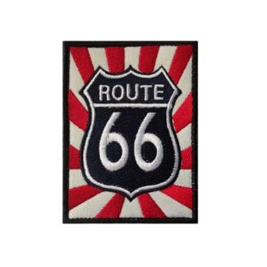 Imagem de Ruoming 1 peça de adesivos Route 66 adesivos de gancho e laço bordado tático militar nacional (branco)