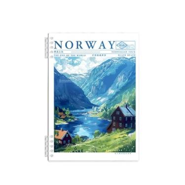 Imagem de Caderno de folhas soltas não irritantes, caderno de bobina de paisagem de estilo europeu destacável - montanha de neve (A5/60 folhas/estilo linha horizontal)