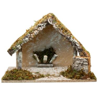 Imagem de VILLAGE GIFT IMPORTERS Estábulo de presépio de 23 cm com detalhes musgosos | Creche de mesa encantador para presépios de Belém | Decoração de casa cristã tradicional religiosa para feriados | Feito na