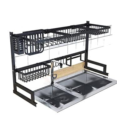 Imagem de Escorredor de pratos escorredores de pratos 65/85 cm pia de cozinha tigela de aço inoxidável rack organizador de prateleira suportes de armazenamento utensílios suprimentos de armazenamento em preto