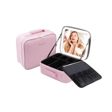 Imagem de Morina Bolsa de Maquiagem com Espelho e luz LED de 3 cores, Organizador de Maquillaje, Dimmable Contínuo, Carregamento USB (Rosa)