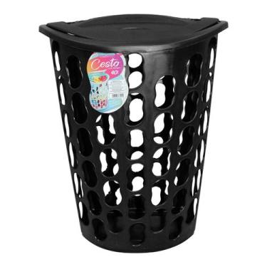 Imagem de Cesto De Roupa Banheiro Lavanderia 40 Litros Multiuso Preto C/ Tampa P
