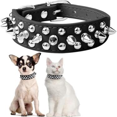 Imagem de Pimaodog Coleira para cachorro cravejada, coleira ajustável de couro macio para cães pequenos e médios Bulldog Pitbull Mastim Poodle Boxer (L, Preto-2)