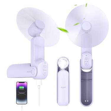 Imagem de Ventilador portátil 4 em 1, ventilador de bolso dobrável pessoal com carregador portátil, ventilador de mão recarregável por USB com lanterna, ventilador de mesa pequeno, mini luminária de mesa,