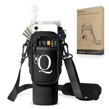 Imagem de dabria Bolsa inicial A-Z para garrafa de água com bolso para celular Stanley 1,134 g Tumbler Neoprene bolsa suporte para garrafa de água com alça ajustável Bollus com tampa de canudo e mosquetão para