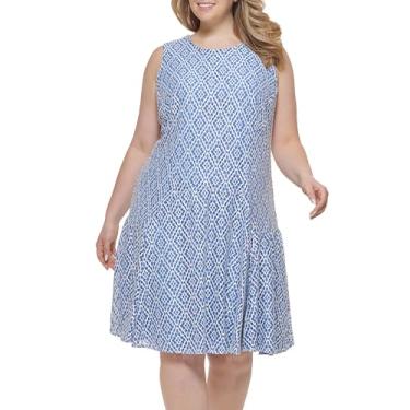 Imagem de Tommy Hilfiger Vestido feminino sem mangas retrô de renda margarida, Azul/Marfim, 52