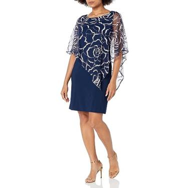 Imagem de S.L. Fashions Vestido feminino curto floral com sobreposição, Floral azul-marinho, 52
