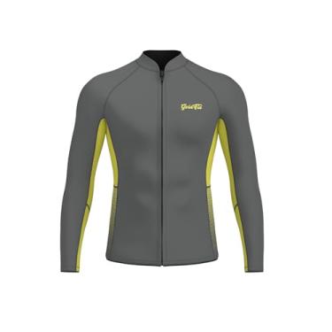Imagem de GoldFin Roupa de mergulho masculina, roupas molhadas de 2 mm, jaqueta de neoprene manga comprida para mergulho, surfe, caiaque, natação, cinza, pequena