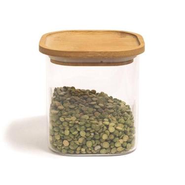 Imagem de Pote De Vidro Com Tampa De Bambu Oikos 800ml Hermético Quadrado Empilhável