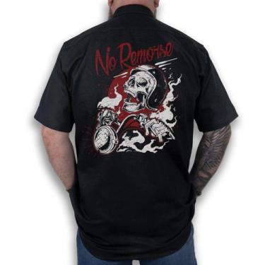 Imagem de Camisa Workshirt Preta Riders Skull Mecânico Old School No Remorse, EG