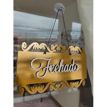 Imagem de Placa Decorativa Enfeite Aberto / Fechado ESPELHADO Mdf JÁ COM VENTOSA