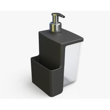 Imagem de Porta detergente e esponja  500 ml sky preto com pump cromado dispense