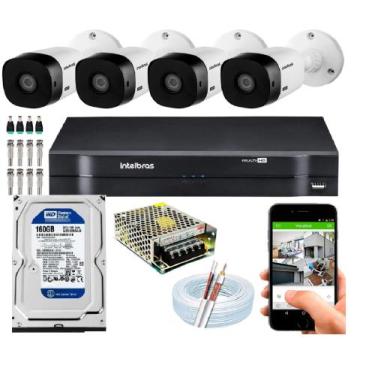 Imagem de Kit Cftv 4 Câmeras De Segurança Intelbras Bullet IR 20 metros E Dvr Mh