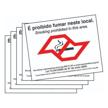 Imagem de 5 Placas Proibido Fumar Lei Nº 13541 Não Fume 20x15cm Ps 1mm - Royal A