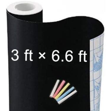 Imagem de Papel de contato para quadro-negro extra grande 90 cm × 6 m, adesivo adesivo de parede, quadro-negro removível, papel de parede de quadro-negro, descasque e cole com 5 gizes coloridos