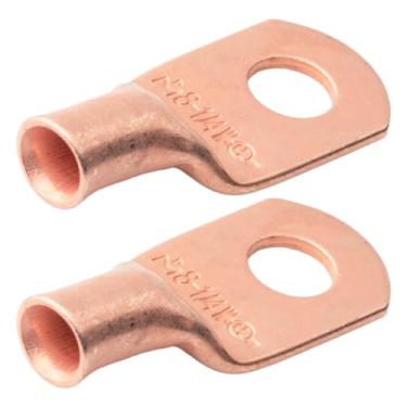 Imagem de SELTERM 2 peças 8 AWG 1/4" pino (almofada larga) terminais de fio de cobre, terminais de bateria, terminais de anel, extremidades de cabo de bateria, conectores de terminal de anel de calibre 8, conectores de terminal de anel de calibre 8, conectores de terminal de bateria de ilhós de cobre desencap