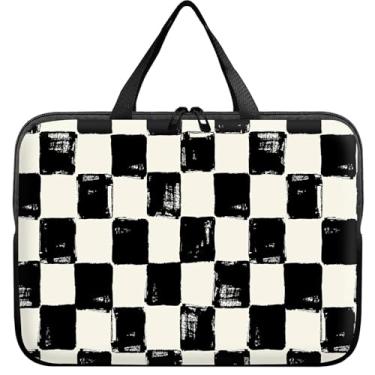 Imagem de Bolsa para laptop de 15 polegadas, preta e branca, capa de transporte fina, quadriculada, durável, bolsa de viagem para laptop para MacBook Air M3/M2/15 Pro/Surface Laptop 7/6/5/4/3/ Dell XPS 15 Plus