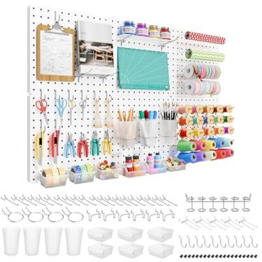 Imagem de FZK Peg Board, 82 peças de metal - Kit organizador de parede, resistente, branco, para garagem, sala de artesanato, bancada de trabalho, organização