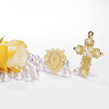 Imagem de Terço de Noiva Perolado Dourado Strass - Dom Sagrado