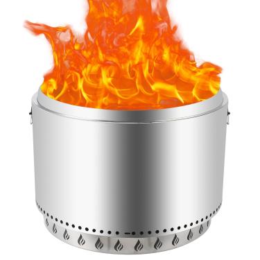 Imagem de Fogueira sem fumaça de 68 cm com interruptor de ar, lareira portátil de aço inoxidável para uso ao ar livre com suporte fixo e gancho de fogão, cinzeira, para piquenique externo de acampamento,