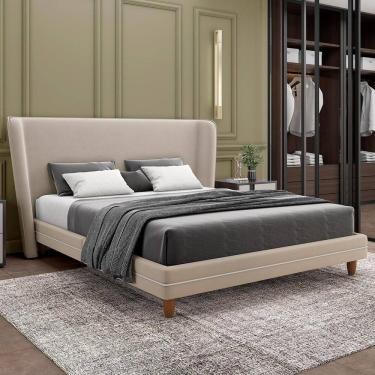 Imagem de Cabeceira Queen Nilo 160cm Com Cama Pés Madeira Suném P05 Veludo Bege - Lyam Decor