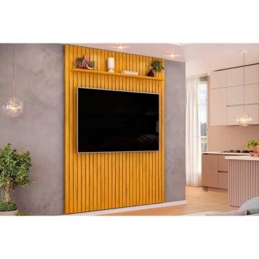 Imagem de Painel Quarto P- Tv Até 65 Pol Pratic Ripado C- 1 Prateleira 183x240cm Cedro - Dj Móveis