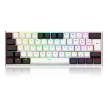 Imagem de Teclado Mecânico Gamer Redragon Fidd, RGB, Cabo Removível, Switch Rosa, ABNT2, Branco e Preto