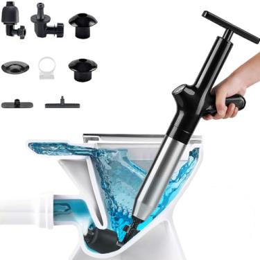 Imagem de Wenyrich Desentupidor de vaso sanitário, removedor de entupimento de drenagem, Blaster de drenagem de ar de alta pressão com barômetro em tempo real, dreno de cobra pistola, pistão de prumo para