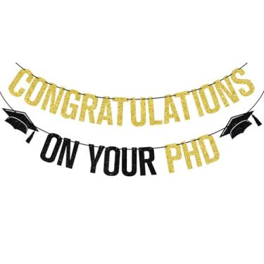 Imagem de Banner Gold Glitter Congratulations on Your PHD, PHD Class of 2025/Congarts Grad/Congrats Doctor, suprimentos de decorações de festa de formatura 2025