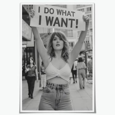 Imagem de I Do What I Want Canvas Wall Art Vintage Preto e Branco Mulher Protesto Impressão Girl Power Art Poster Retro Feminista Decoração de Parede para Sala de Estar Quarto 40 x 61 cm Sem Moldura