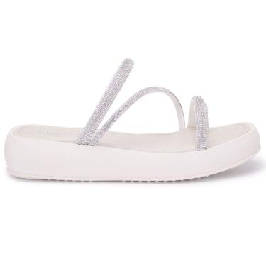 Imagem de Papete Sandália Confortável off White Feminina Verão Brilho