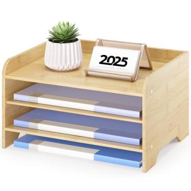 Imagem de Organizador de arquivos de mesa, organizador de documentos de papel de mesa de 4 camadas, para material de escritório em casa, acessórios de mesa de escritório e espaço de trabalho (natureza)