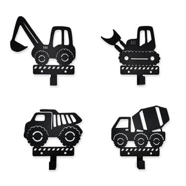 Imagem de Xedatric 4 peças de ganchos de parede de metal em forma de silhueta de veículos de construção, ganchos decorativos para quarto de crianças, quarto de meninos, sala de jogos, sala de aula