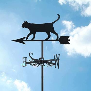 Imagem de Cata-vento de metal com ornamento de gato, cata-vento, indicador de direção do vento, cata-vento de aço inoxidável, decoração de jardim de telhado em forma de gato, para quintal de fazenda a