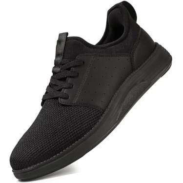 Imagem de YOLARK Sapato social masculino casual, sem cadarço, sem cadarço, leve, respirável, para caminhada, academia, tênis, atlético, Todo preto, 9.5 Wide